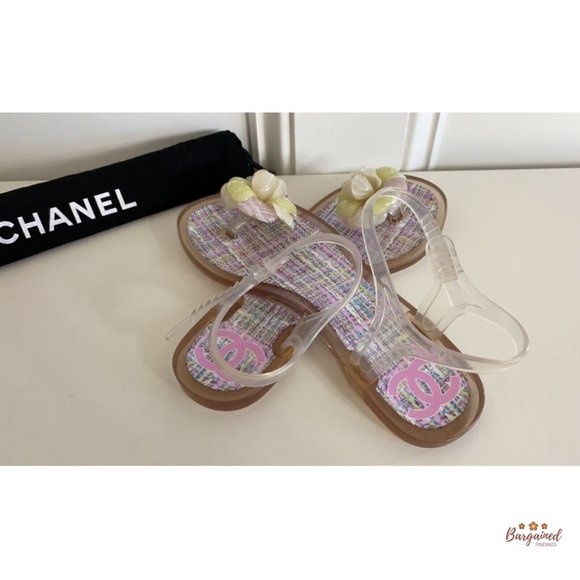 Authentic CHANEL Pink CC Clear Camelia Jelly Strap Flip Flops Flat Sandals 36/6 - Picture 9 of 14